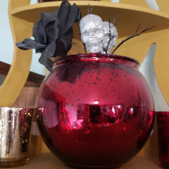 Retro Red Mercury Glass Short Vase/Candle Holder/Candy Bowl - Picture 1 of 6